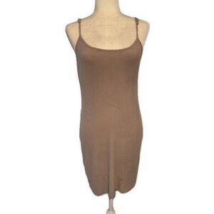 Primark Cares Womens Solid Beige Ribbed Scoop Neck Cami Tank Mini Dress Small